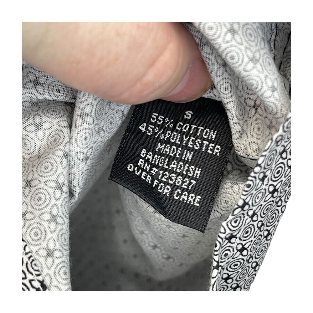 Drill Shirt Mens Small Black White Printed Cotton Short Sleeve Classic Button-Up - Picture 7 of 9